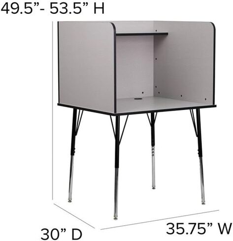 BOWERY HILL Metal Study Carrel, Height Adjustable Legs, Nebula Gray Laminate Finish, Freestanding Design with Upper Shelf, Spacious Work Surface, Wire Management, Classroom or Library Study Desk in Saudi Arabia