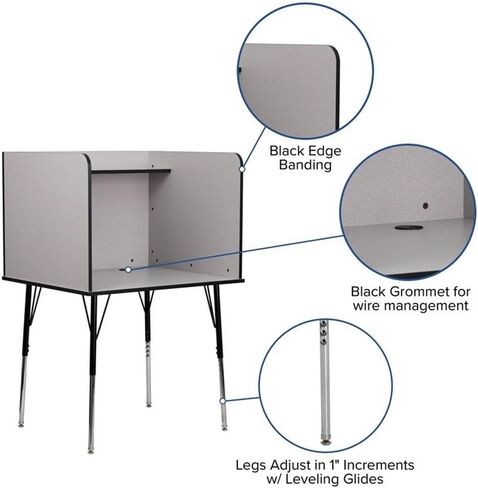 BOWERY HILL Metal Study Carrel, Height Adjustable Legs, Nebula Gray Laminate Finish, Freestanding Design with Upper Shelf, Spacious Work Surface, Wire Management, Classroom or Library Study Desk in Saudi Arabia