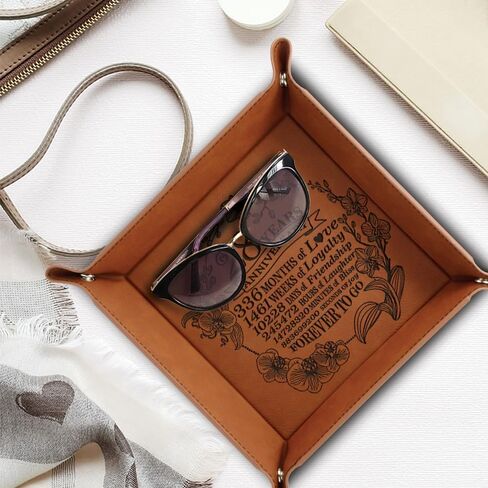 Bella Busta-28 Years Anniversary-Contemporary/Modern Gift Orchid Theme Design for 28th Anniversary-Engraved Leatherette Valet Tray (Rawhide) in Kuwait