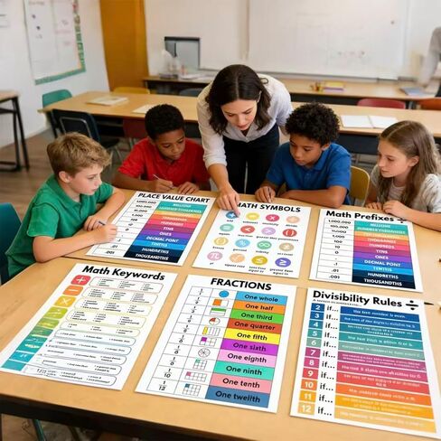 WINDVALE Educational Math Posters for Toddlers Kids Fractions Addition Subtraction Math Prints for Bulletin Board Elementary Middle School Classroom Teachers in Kuwait