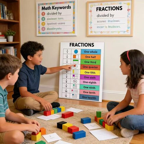 WINDVALE Educational Math Posters for Toddlers Kids Fractions Addition Subtraction Math Prints for Bulletin Board Elementary Middle School Classroom Teachers in Kuwait