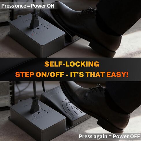 iKKEGOL Foot Pedal Power Switch Outlet, Self-Locking ON/Off Toggle Socket, 6.5ft Cable with 3-Prong Plug, 250V 10A, Hands-Free Operation for Tools, Machines, Woodworking, Workshop Use in Saudi Arabia