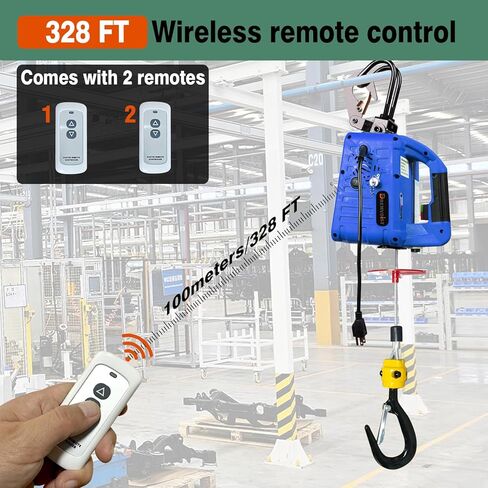3 in 1 Electric Hoist Winch,1100LB1500W Power Electric Portable Hoist Winch, Electric Winch 110v with Manual Wire Wireless Remote Control,26FT Lifting Height,for Lifting, Garage,Factory in Saudi Arabia
