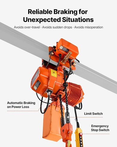 رافعة سلسلة كهربائية VEVOR 4400 رطل مع عربة كهربائية، تشغيل بسرعتين، ارتفاع رفع 20 قدمًا، رافعة علوية ثلاثية الطور 208-240 فولت/440-480 فولت مع رافعة علوية لاسلكية بطول 328 قدمًا وجهاز تحكم عن بعد سلكي بطول 16 قدمًا G100 ذو سلسلتين in Saudi Arabia