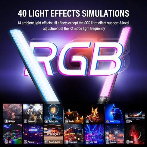 طقم عصا إضاءة فيديو LED من سونيفو P20 RGB مع عبوتين من بطارية 4400 مللي أمبير في الساعة، عصا إضاءة LED للتصوير الفوتوغرافي المحمولة - CRI≥97، 20 وات، 2500-8500 كلفن قابلة للتعتيم، 40 تأثير إضاءة مع حقيبة حمل in Kuwait