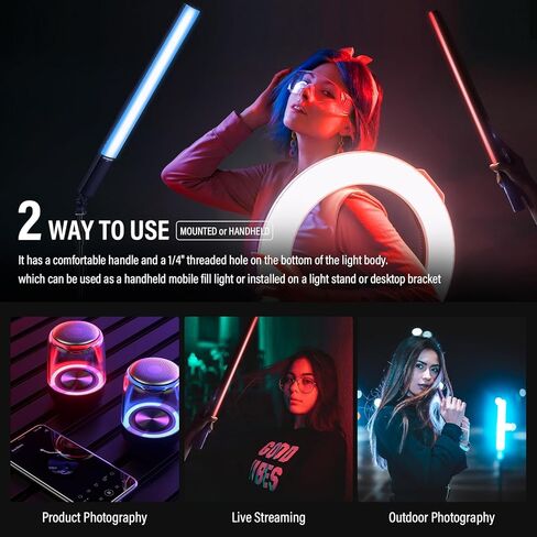 طقم عصا إضاءة فيديو LED من سونيفو P20 RGB مع عبوتين من بطارية 4400 مللي أمبير في الساعة، عصا إضاءة LED للتصوير الفوتوغرافي المحمولة - CRI≥97، 20 وات، 2500-8500 كلفن قابلة للتعتيم، 40 تأثير إضاءة مع حقيبة حمل in Kuwait