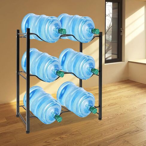 حامل زجاجات مياه مكون من 3 طبقات، يحمل أباريق سعة 6 × 5 جالون، مقاس 17 × 12 × 40 بوصة، إطار معدني أسود، رف بوزن 220 رطل، أقدام مضادة للانزلاق، إعداد بدون أدوات، تخزين مكتب المطبخ in Kuwait