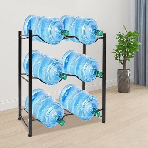 حامل زجاجات مياه مكون من 3 طبقات، يحمل أباريق سعة 6 × 5 جالون، مقاس 17 × 12 × 40 بوصة، إطار معدني أسود، رف بوزن 220 رطل، أقدام مضادة للانزلاق، إعداد بدون أدوات، تخزين مكتب المطبخ in Kuwait