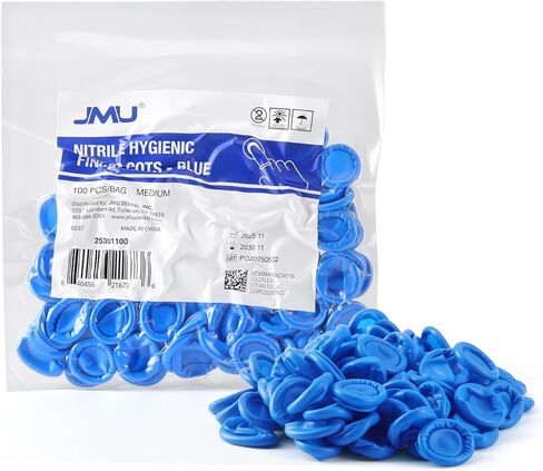 JMU Disposable Nitrile Finger Cots Medium, 100Pcs Latex-Free Powder-Free Finger Protectors, for Beauty, Manicure, Massage, Electronic Repair, Blue in Saudi Arabia