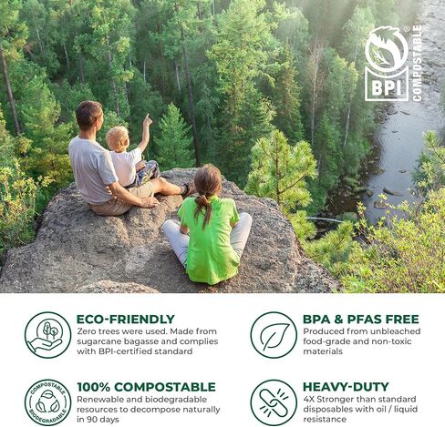 حاويات طعام صدفية من فريشوير مع أغطية [8x8 بوصة] 3 حجرات 50 عبوة، حاويات يمكن التخلص منها، صناديق قصب السكر القابلة للتحلل الحيوي - حاويات ورقية - آمنة للاستخدام في الميكروويف والفريزر، قابلة للتكديس in Kuwait