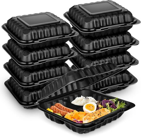 50 Pack 8" X 8" 3-Compartment Clamshell To Go Food Containers With Secure Snap Lids - Heavy Duty Take out Containers Microwaveable Disposable To Go Plates For Carryout Meal Prep Packaging Catering in Kuwait