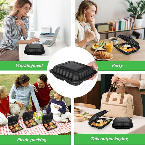 50 Pack 8" X 8" 3-Compartment Clamshell To Go Food Containers With Secure Snap Lids - Heavy Duty Take out Containers Microwaveable Disposable To Go Plates For Carryout Meal Prep Packaging Catering in Kuwait