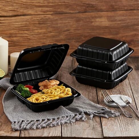 50 Pack 8" X 8" 3-Compartment Clamshell To Go Food Containers With Secure Snap Lids - Heavy Duty Take out Containers Microwaveable Disposable To Go Plates For Carryout Meal Prep Packaging Catering in Kuwait