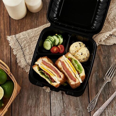 50 Pack 8" X 8" 3-Compartment Clamshell To Go Food Containers With Secure Snap Lids - Heavy Duty Take out Containers Microwaveable Disposable To Go Plates For Carryout Meal Prep Packaging Catering in Kuwait