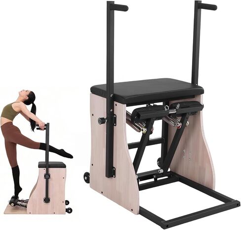 كرسي بيلاتيس من خشب البلوط مع نوابض مقاومة قابلة للتعديل ومقابض بدواسة مقسمة ومقابض بيلاتيس عالية الجودة في الاستوديو للتمارين المنزلية في الاستوديو وتمارين إعادة التأهيل في صالة الألعاب الرياضية in Kuwait