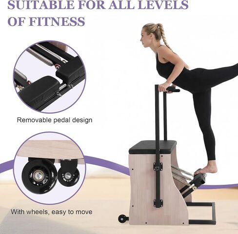 Generic Oak Wood Pilates Chair Pilates Reformer Machine with Resistance Bands and Adjustable Springs Handles Balanced Body Reformer for Home Use Gym Workout Rehabilitation in Saudi Arabia