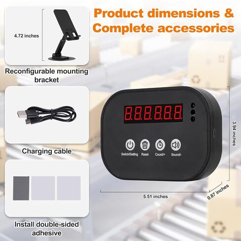 JIAWANSHUN Wireless LED Digital Counter, 999999 Piece Count,Rechargeable Infrared Counter with 19.5 Inch Sensor Distance, Preset Alarm, Daily/Cumulative Count for Conveyors & Fitness in Saudi Arabia