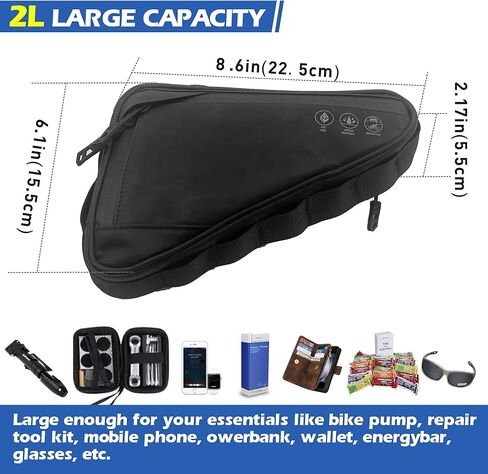 Bike Bag, Waterproof Bike Frame Bag Reflective Bicycle Storage Triangle Bag with two Side Pockets for Mountain MTB Road Bike, Cycling Bike Acessories (2L) in Saudi Arabia