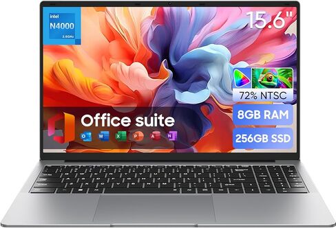 EYY Windows 11 Laptop, Intel Celeron N4000 Processor, 6GB LPDDR4 RAM 256GB SSD Notebook, 14" HD(1366x768) Display, MS Office, WiFi, BT 5, Business Study Laptop Computer with English Keypad, Silver in Kuwait