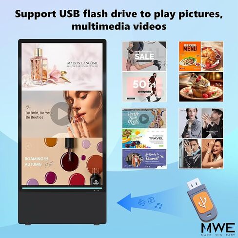 43 inch Outdoor Digital Signage Display, FHD 1800Nit LCD Screen, IP55 Waterproof, Rechargeable 10h Battery, USB/WiFi Portable Movable Display Kiosk, Split Screen Playback, Auto-Brightness, Android OS in Saudi Arabia