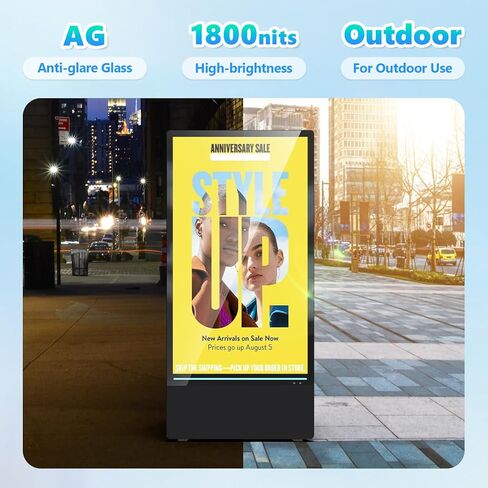 43 inch Outdoor Digital Signage Display, FHD 1800Nit LCD Screen, IP55 Waterproof, Rechargeable 10h Battery, USB/WiFi Portable Movable Display Kiosk, Split Screen Playback, Auto-Brightness, Android OS in Saudi Arabia
