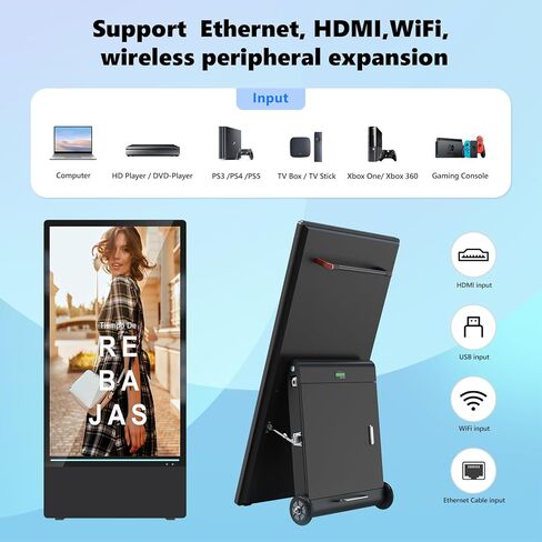 43 inch Outdoor Digital Signage Display, FHD 1800Nit LCD Screen, IP55 Waterproof, Rechargeable 10h Battery, USB/WiFi Portable Movable Display Kiosk, Split Screen Playback, Auto-Brightness, Android OS in Saudi Arabia