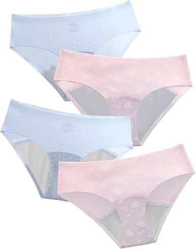 ملابس داخلية للمراهقات مكونة من 4 قطع، مجموعة ليلية ونهارية، سراويل داخلية مقاومة للتسرب بدون خياطة للفتيات حماية من التدفق الثقيل in Kuwait