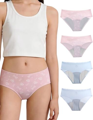 ملابس داخلية للمراهقات مكونة من 4 قطع، مجموعة ليلية ونهارية، سراويل داخلية مقاومة للتسرب بدون خياطة للفتيات حماية من التدفق الثقيل in Kuwait