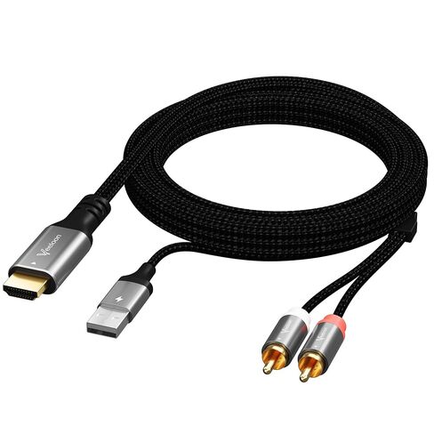 HDMI ARC to 2 RCA Audio Extractor Converter Cable 8 FT for TV to Soundbar,USB Powered ARC/eARC to Dual L/R Stereo RCA Male Adapter Splitter,192KHz PCM for Sound System Speaker Amplifier,Plug & Play in Saudi Arabia