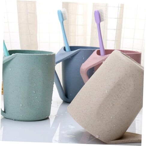 LIFKOME 6Pcs Wheat Straw Toothbrush Cups Simple Drinking Mugs for Adults Students Versatile Wash Cups Smooth Design Random in Saudi Arabia