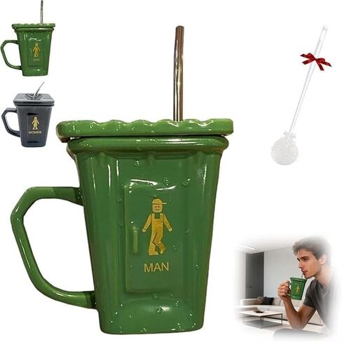 SSquat Toilet Shaped Ceramic Mug, Funny Squat Toilet Mug with Stainless Steel Straw, Prank Shaped Ceramic, Suitable as a Gift for Office, Home, Party and Prank Lovers(Green) in Saudi Arabia