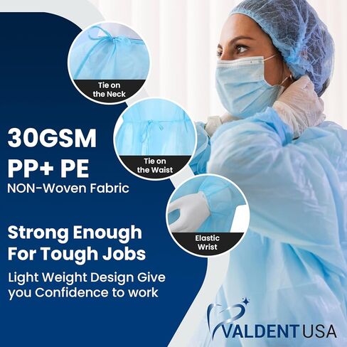 ثوب عزل أزرق من Valdent USA - عدد 10 من ثوب العزل القابل للتصرف لتحقيق أقصى قدر من التغطية، خالي من اللاتكس، مثالي للمستشفيات والمرافق الطبية ومكاتب الأطباء (عبوة من 10 قطع) (أزرق) in Kuwait