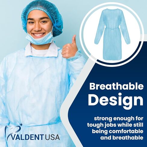 ثوب عزل أزرق من Valdent USA - عدد 10 من ثوب العزل القابل للتصرف لتحقيق أقصى قدر من التغطية، خالي من اللاتكس، مثالي للمستشفيات والمرافق الطبية ومكاتب الأطباء (عبوة من 10 قطع) (أزرق) in Kuwait