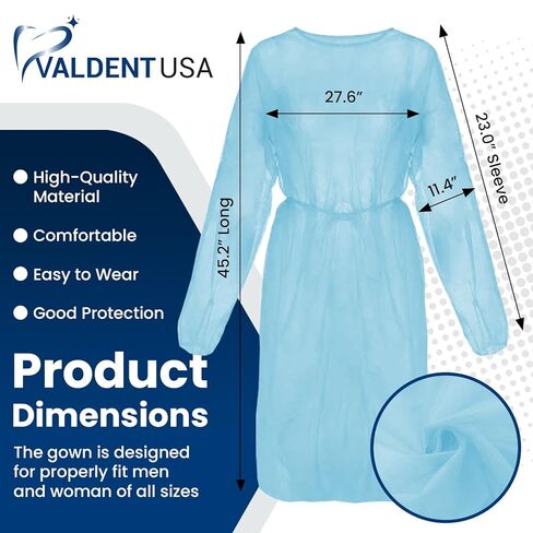 ثوب عزل أزرق من Valdent USA - عدد 10 من ثوب العزل القابل للتصرف لتحقيق أقصى قدر من التغطية، خالي من اللاتكس، مثالي للمستشفيات والمرافق الطبية ومكاتب الأطباء (عبوة من 10 قطع) (أزرق) in Kuwait