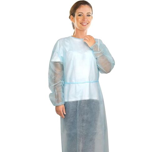 10 Pcs Disposable PPE Isolation Medical Gowns | Level 1 Polypropylene Lab Gowns | Full Back Coverage Double Tie Closure Knit Cuffs SMS 25 GSM Material Universal Size in Kuwait