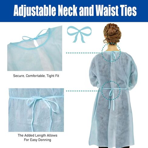 10 Pcs Disposable PPE Isolation Medical Gowns | Level 1 Polypropylene Lab Gowns | Full Back Coverage Double Tie Closure Knit Cuffs SMS 25 GSM Material Universal Size in Saudi Arabia