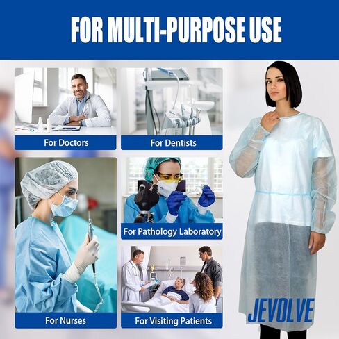 10 Pcs Disposable PPE Isolation Medical Gowns | Level 1 Polypropylene Lab Gowns | Full Back Coverage Double Tie Closure Knit Cuffs SMS 25 GSM Material Universal Size in Saudi Arabia