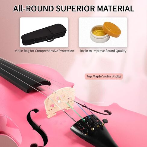 3/4 Violin for Kids Age 9-12, Violin 3/4 Size for Beginner, Student, Acoustic Fiddle with Case, Bow, Bridge, and Rosin (Pink) in Saudi Arabia