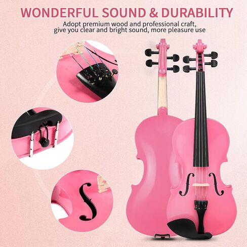 3/4 Violin for Kids Age 9-12, Violin 3/4 Size for Beginner, Student, Acoustic Fiddle with Case, Bow, Bridge, and Rosin (Pink) in Saudi Arabia