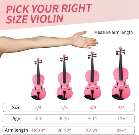 3/4 Violin for Kids Age 9-12, Violin 3/4 Size for Beginner, Student, Acoustic Fiddle with Case, Bow, Bridge, and Rosin (Pink) in Saudi Arabia