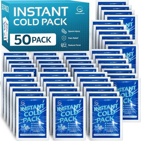 50 Pack Instant Ice Cold Pack (6" x 4.5") - Disposable Instant Ice Packs for Injuries | Cold Compress Ice Pack for Pain Relief in Kuwait