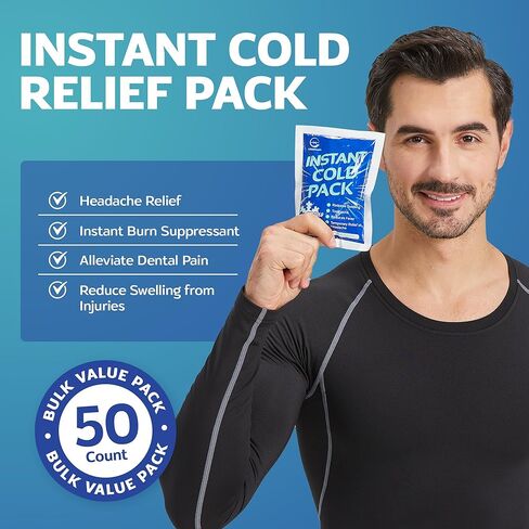 50 Pack Instant Ice Cold Pack (6" x 4.5") - Disposable Instant Ice Packs for Injuries | Cold Compress Ice Pack for Pain Relief in Kuwait