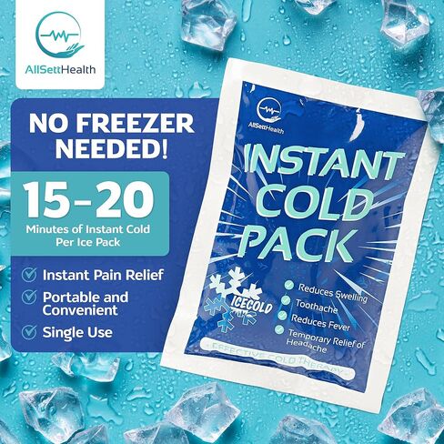 50 Pack Instant Ice Cold Pack (6" x 4.5") - Disposable Instant Ice Packs for Injuries | Cold Compress Ice Pack for Pain Relief in Kuwait