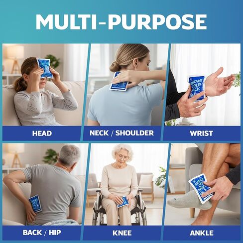 50 Pack Instant Ice Cold Pack (6" x 4.5") - Disposable Instant Ice Packs for Injuries | Cold Compress Ice Pack for Pain Relief in Kuwait