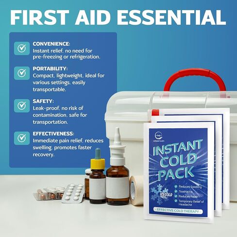 50 Pack Instant Ice Cold Pack (6" x 4.5") - Disposable Instant Ice Packs for Injuries | Cold Compress Ice Pack for Pain Relief in Kuwait