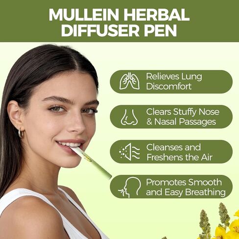 Mullein Herbal Diffuser Pen – Infused with Natural Extracts of Mullein, Thyme & Mint for Oral Freshening & Soothing Sensation, Up to 600 Uses per Stick (2PCS in Kuwait