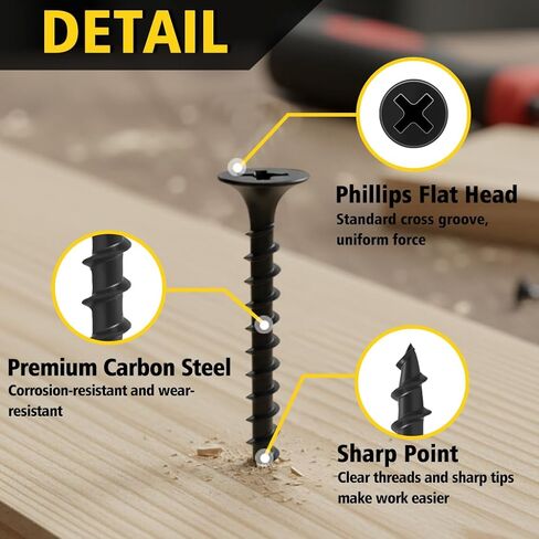 مجموعة متنوعة من براغي الحوائط الجافة 300 قطعة، مجموعة براغي خشبية من FIXLINK برأس مسطح وخيوط خشنة للحائط، براغي فيليبس درايف متنوعة، 8 مقاسات (2 بوصة، 1-5/8 بوصة، 1-1/2 بوصة، 1-1/4 بوصة، 1 بوصة، 3/4 بوصة، 5/8 بوصة، 1/2 بوصة)، أسود in Kuwait