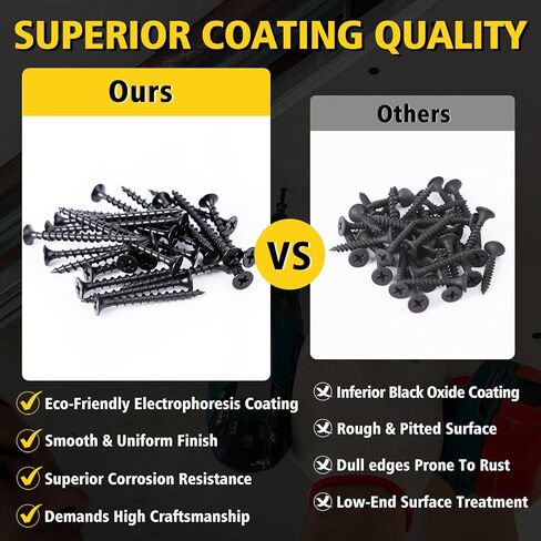 مجموعة متنوعة من براغي الحوائط الجافة 300 قطعة، مجموعة براغي خشبية من FIXLINK برأس مسطح وخيوط خشنة للحائط، براغي فيليبس درايف متنوعة، 8 مقاسات (2 بوصة، 1-5/8 بوصة، 1-1/2 بوصة، 1-1/4 بوصة، 1 بوصة، 3/4 بوصة، 5/8 بوصة، 1/2 بوصة)، أسود in Kuwait