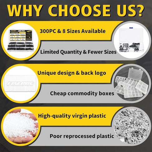 مجموعة متنوعة من براغي الحوائط الجافة 300 قطعة، مجموعة براغي خشبية من FIXLINK برأس مسطح وخيوط خشنة للحائط، براغي فيليبس درايف متنوعة، 8 مقاسات (2 بوصة، 1-5/8 بوصة، 1-1/2 بوصة، 1-1/4 بوصة، 1 بوصة، 3/4 بوصة، 5/8 بوصة، 1/2 بوصة)، أسود in Kuwait