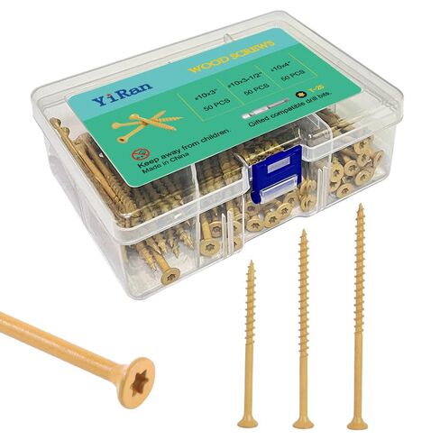مجموعة متنوعة من مسامير الخشب من YIRAN، 150 قطعة، 3 مقاسات (3، 3-1/2، 4)، متضمنة لقمة نجمة T25، مطلية باللون البني الفاتح in Kuwait